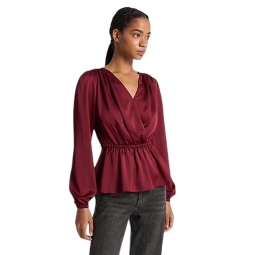 Michael Kors Women's Dressy V-Neck Blouse Red Long Sleeve Size Large